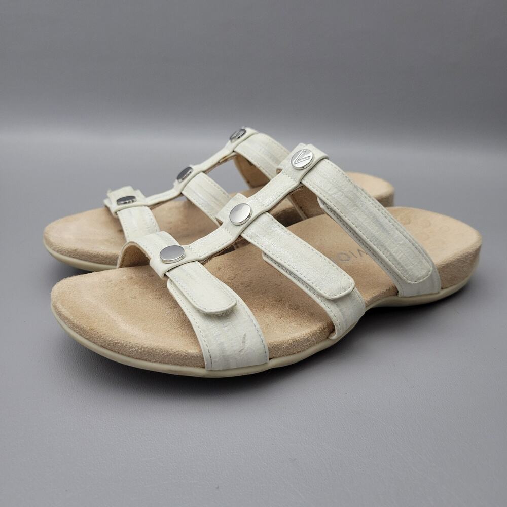 Vionic Amber Slide White Metallic Strappy Comfort Sandal Womens size 8